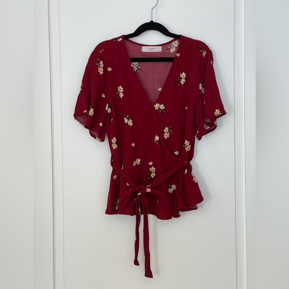 Elodie Burgundy Floral Wrap Top, XS